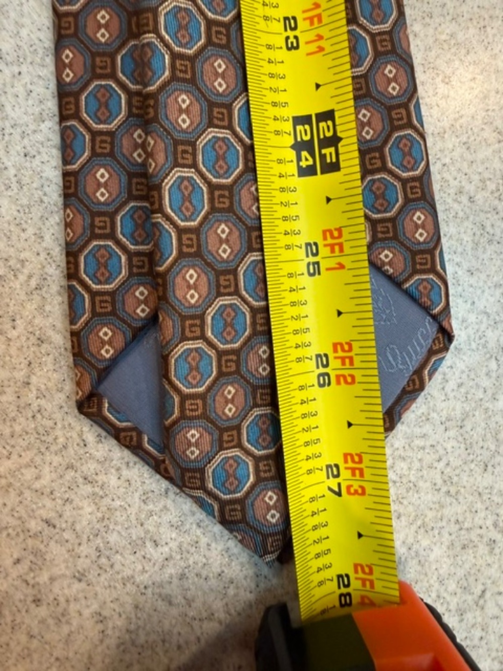 Vintage 1970s Gucci silk tie Brown G Logo - Picture 5 of 7